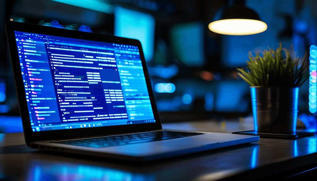 IT professional working on laptop